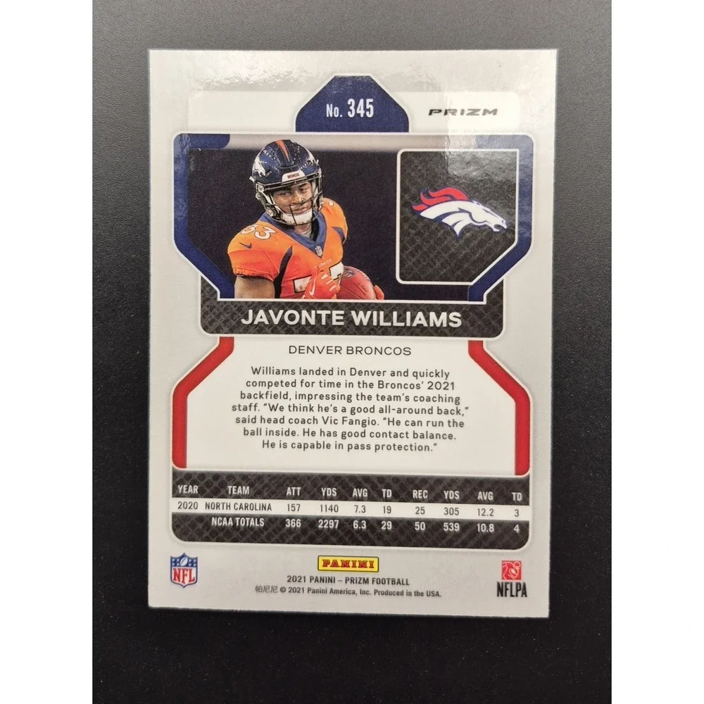2021 Panini Prizm Javonte Williams #345 Green Pulsar Prizm (RC)  Denver Broncos